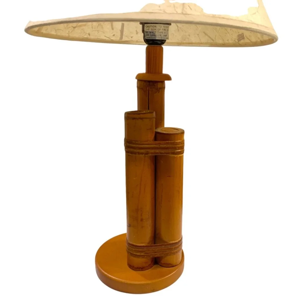 VTG Mid Century Bamboo Table Lamp Tarogo Japan Hollywood Regency Boho Coastal 16